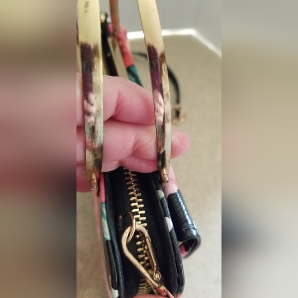 Clutch Wallet Black and Pink Floral Polka Dot Clutch with Chain Strap - Picture 8 of 13